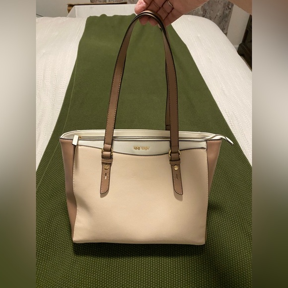 Nine West Cream and Tan Structured Tote Bag - Picture 1 of 9